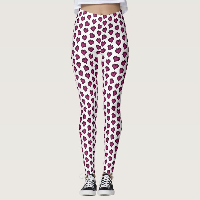 Cute Magenta Mörk Rosa Gemstone Heart mönster Leggings (Framsida)