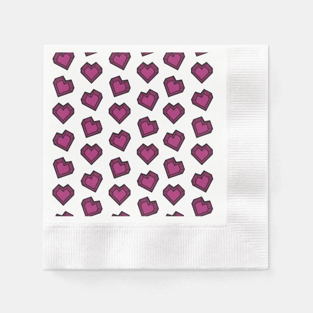 Cute Magenta Mörk Rosa Gemstone Heart mönster Pappersservett (Framsidan)