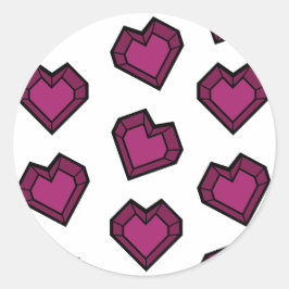 Cute Magenta Mörk Rosa Gemstone Heart mönster Runt Klistermärke