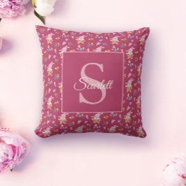 Cute magenta-trädgården mönster Monogram Namn Kudde