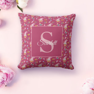Cute magenta-trädgården mönster Monogram Namn Kudde