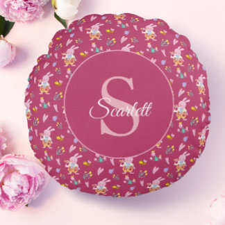 Cute magenta-trädgården mönster Monogram Namn Rund Kudde