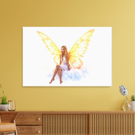 Cute Magi Blue ögon Fairy bright Gulden vingar Canvastryck