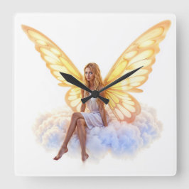 Cute Magi Blue ögon Fairy bright Gulden vingar Fyrkantig Klocka