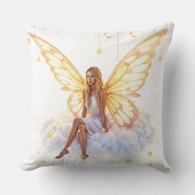 Cute Magi Blue ögon Fairy bright Gulden vingar Kudde (Framsida)