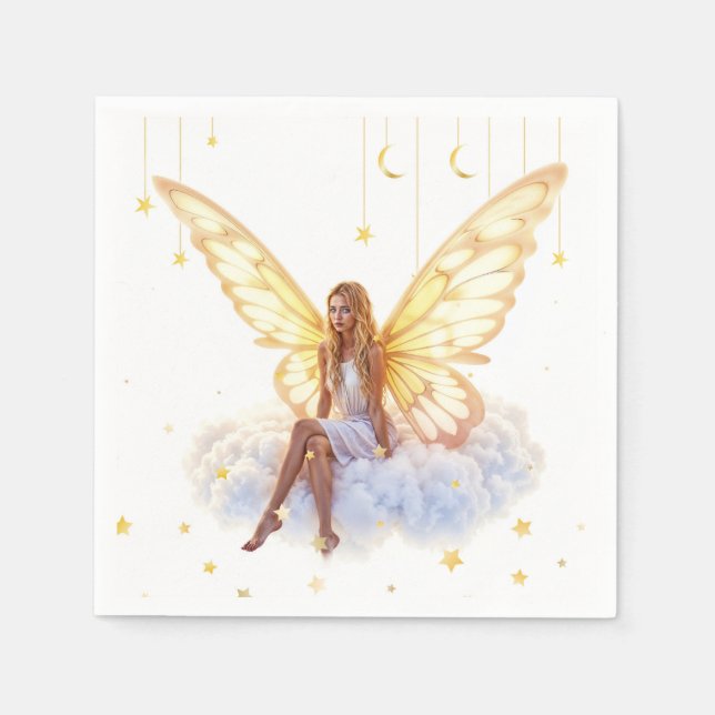 Cute Magi Blue ögon Fairy bright Gulden vingar Pappersservett (Framsidan)