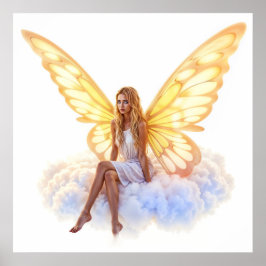 Cute Magi Blue ögon Fairy bright Gulden vingar Poster