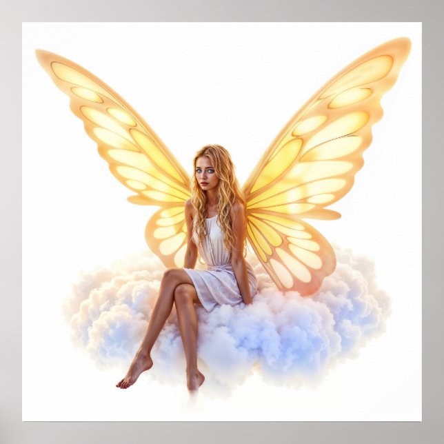 Cute Magi Blue ögon Fairy bright Gulden vingar Poster (Framsidan)