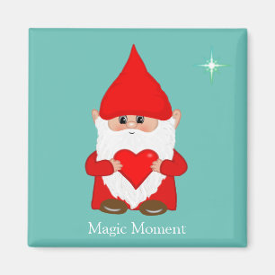 Cute magi gnome med hjärta på tealmagnet magnet