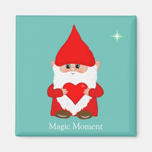 Cute magi gnome med hjärta på tealmagnet magnet (Framsidan)