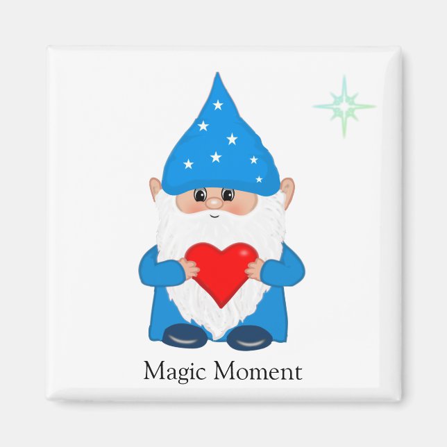 Cute magi gnome med hjärta på vitt magnet (Framsidan)