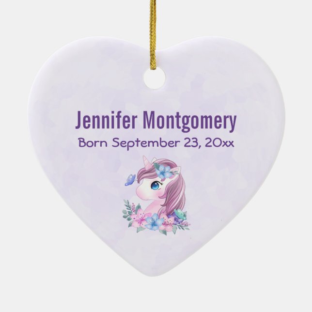 Cute & Magic Baby Unicorn med stor Ögon-födelse Julgransprydnad Keramik (Baksidan)