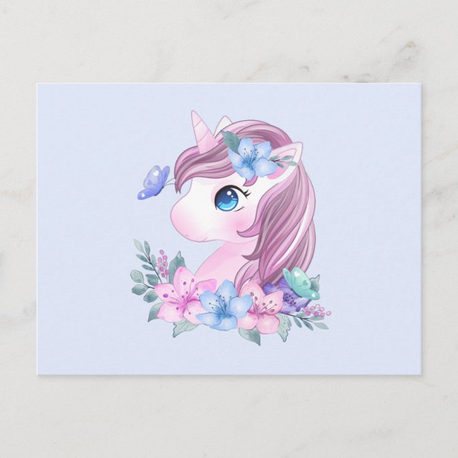 Cute & Magic Baby Unicorn med stort Öga Vykort (Framsida)