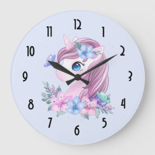 Cute & Magic Baby Unicorn Watercolor Stor Klocka