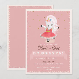 Cute Magic Ballerina Unicorn Rosa Girl Birthday Inbjudningar