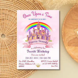 Cute magic castle-regnbågprincess 4e födelsedagen inbjudningar