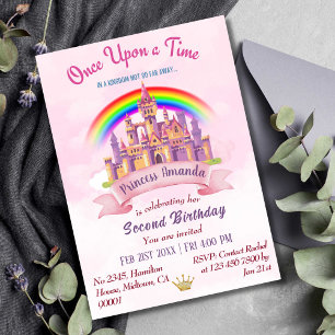 Cute magic castle-regnbågprinsessan 2 år inbjudningar