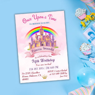 Cute magic castle-regnbågprinsessan 5:e födelsedag inbjudningar