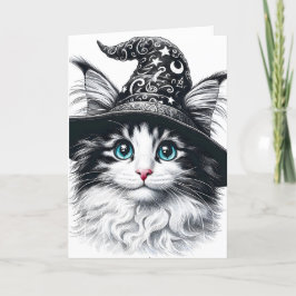 Cute Magic Cat in Wizard Hat Färg Stänk Kort