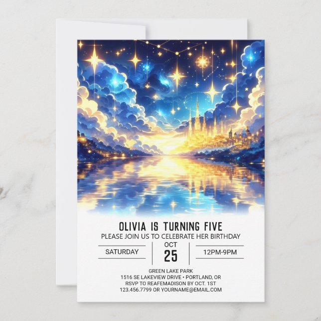 Cute Magic Celestial Digital Birthday Inbjudningar (Framsida)