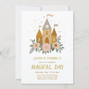 Cute Magic Day Princess Castle Birthday Inbjudningar