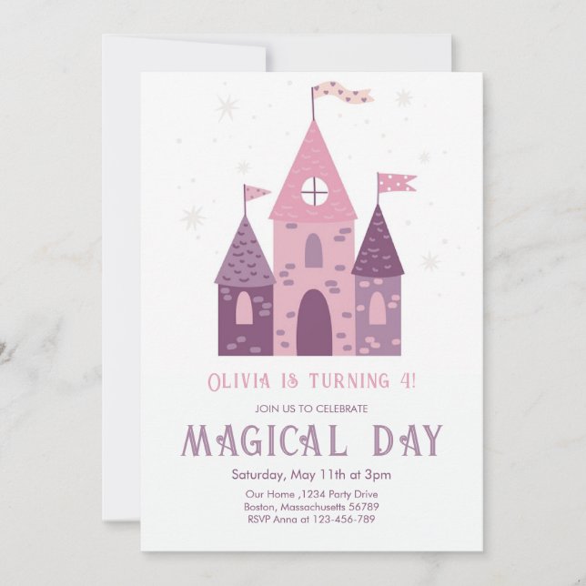 Cute Magic Day Princess Castle Girl Birthday Inbjudningar (Framsida)