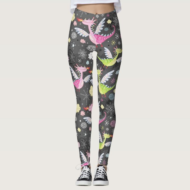 Cute Magic Dragons Leggings (Framsida)