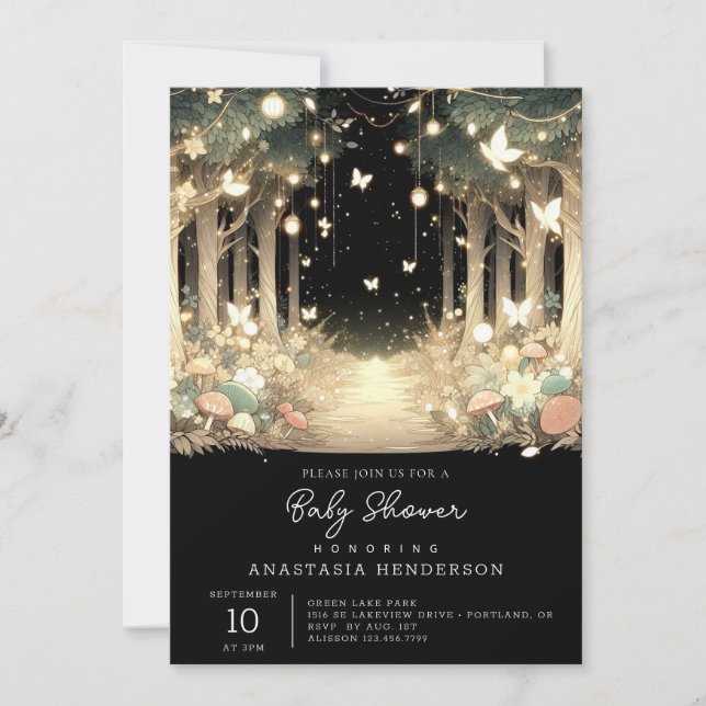 Cute Magic Enchanted Forest Baby Shower Inbjudningar (Framsida)