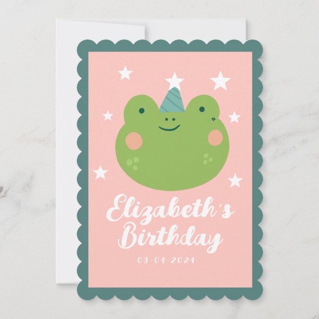 Cute Magic Frog Rosa Grönt Stars Birthday Inbjudningar (Baksida)