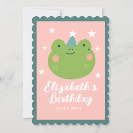 Cute Magic Frog Rosa Grönt Stars Birthday Inbjudningar