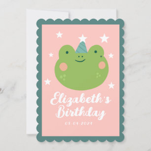 Cute Magic Frog Rosa Grönt Stars Birthday Inbjudningar