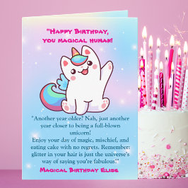 Cute Magic Funny Cat Unicorn Birthday Hälsning Kort