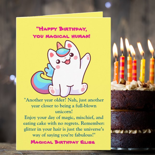 Cute Magic Funny Unicorn Barns födelsedag Hälsning Kort (Skapare uppladdad)