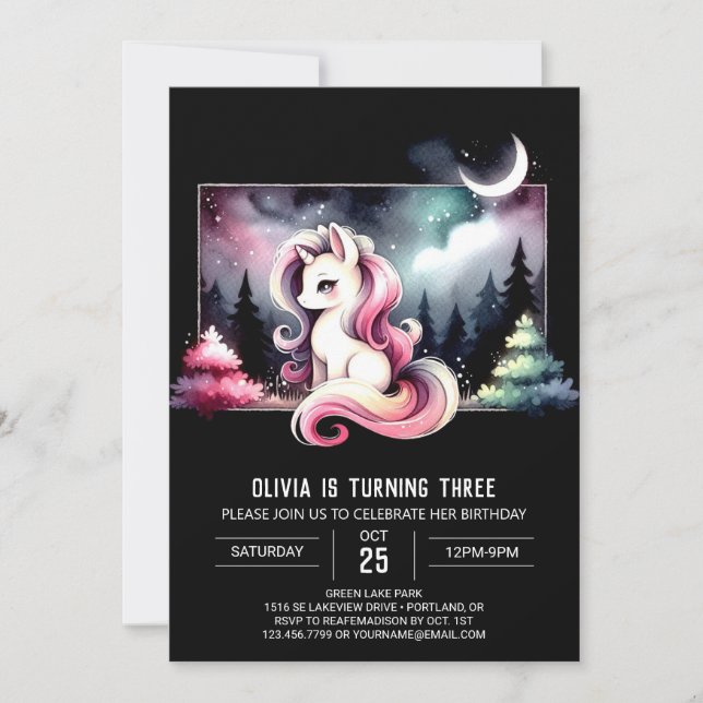Cute Magic Horse Birthday Inbjudningar (Framsida)