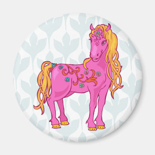 Cute Magic Horse med regnbåge i teckning Magnet
