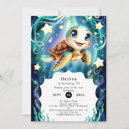 Cute Magic Ocean Turtle Birthday Inbjudningar