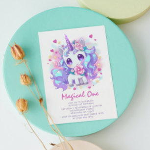 Cute Magic One Modern Unicorn Första födelsedag Inbjudningar