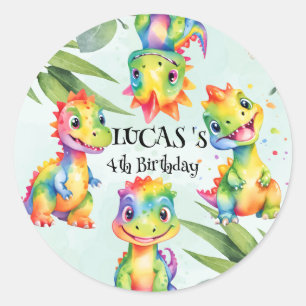 Cute Magic Rainbow Dinosaur Grattis på födelsedage Runt Klistermärke