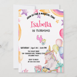 Cute Magic Rainbow Unicorn 4e födelsedagen Party Inbjudningar