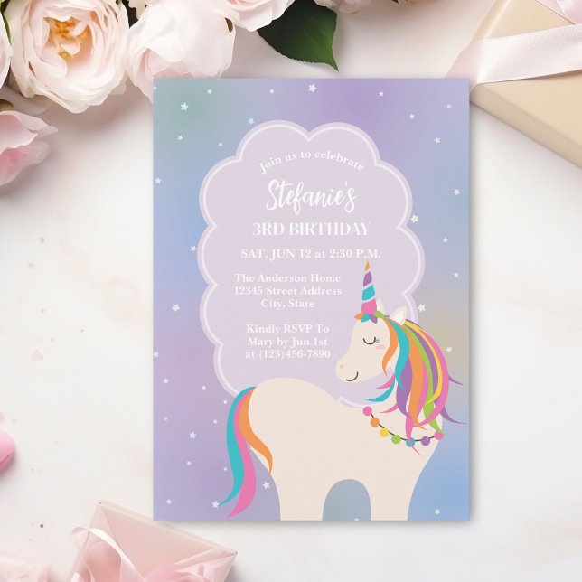 Cute Magic Rainbow Unicorn Barns födelsedag Party Inbjudningar (Skapare uppladdad)