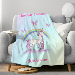 Cute Magic Rainbow Unicorn Fleecefilt