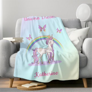 Cute Magic Rainbow Unicorn Fleecefilt
