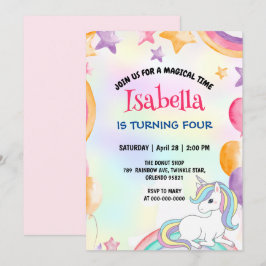 Cute Magic Rainbow Unicorn Födelsedagsfest Inbjudningar