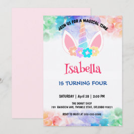 Cute Magic Rainbow Unicorn Födelsedagsfest Inbjudningar