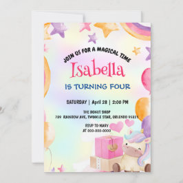 Cute Magic Rainbow Unicorn Födelsedagsfest Inbjudningar