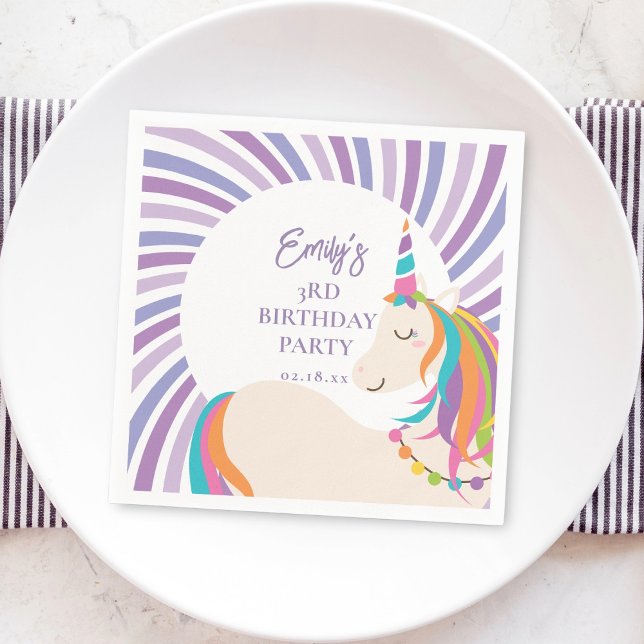 Cute Magic Rainbow Unicorn Girl Birthday Pappersservett (Skapare uppladdad)