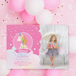 Cute Magic Rainbow Unicorn Girl Birthday Photo Inbjudningar