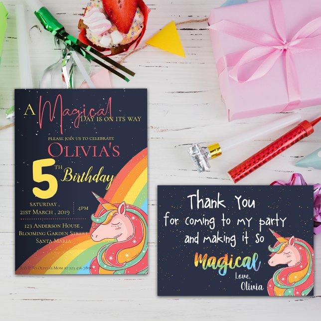 Cute Magic Rainbow Unicorn Gnistra Birth Inbjudningar (Cute Magical Rainbow Unicorn Sparkle Birthday Invitation)