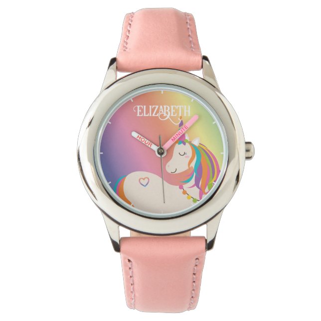 Cute Magic Rainbow Unicorn Personlig Namn Armbandsur (Framsida)