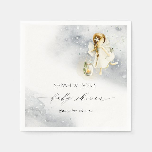 Cute Magic Starry Watercolor Fairy Baby Shower Pappersservett (Framsidan)